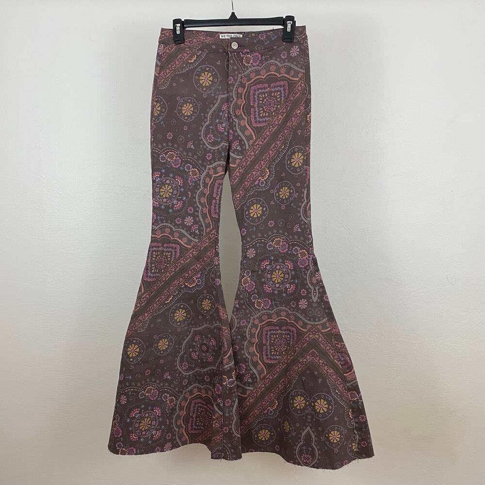 We The Free People Just Float On Printed Flare Jeans - Chocolate Combo - 28